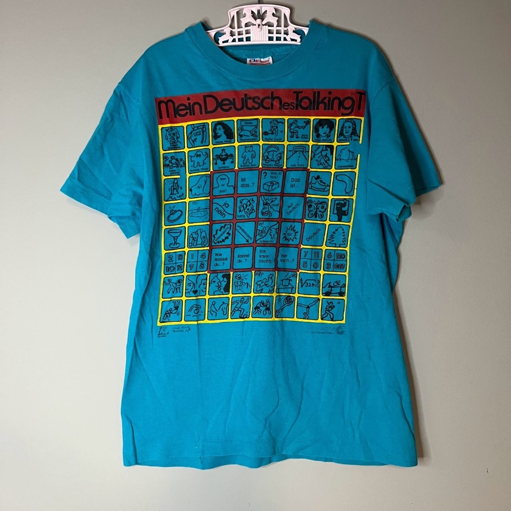 Vintage 1988 Mein Deutsch Es Talking T-Shirt in Teal Blue